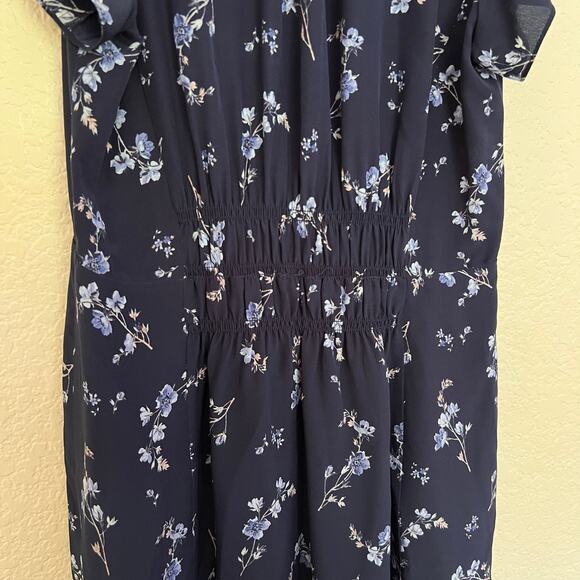 Rebecca Taylor Blue Floral Silk Smocked Waist Ruffle Hem Dress Size 2 - Picture 10 of 11